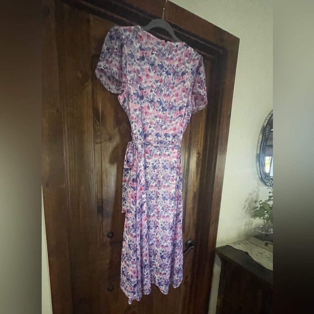 DKNY | XL | Pink, Purple & White Faux Wrap Dress - Picture 5 of 11